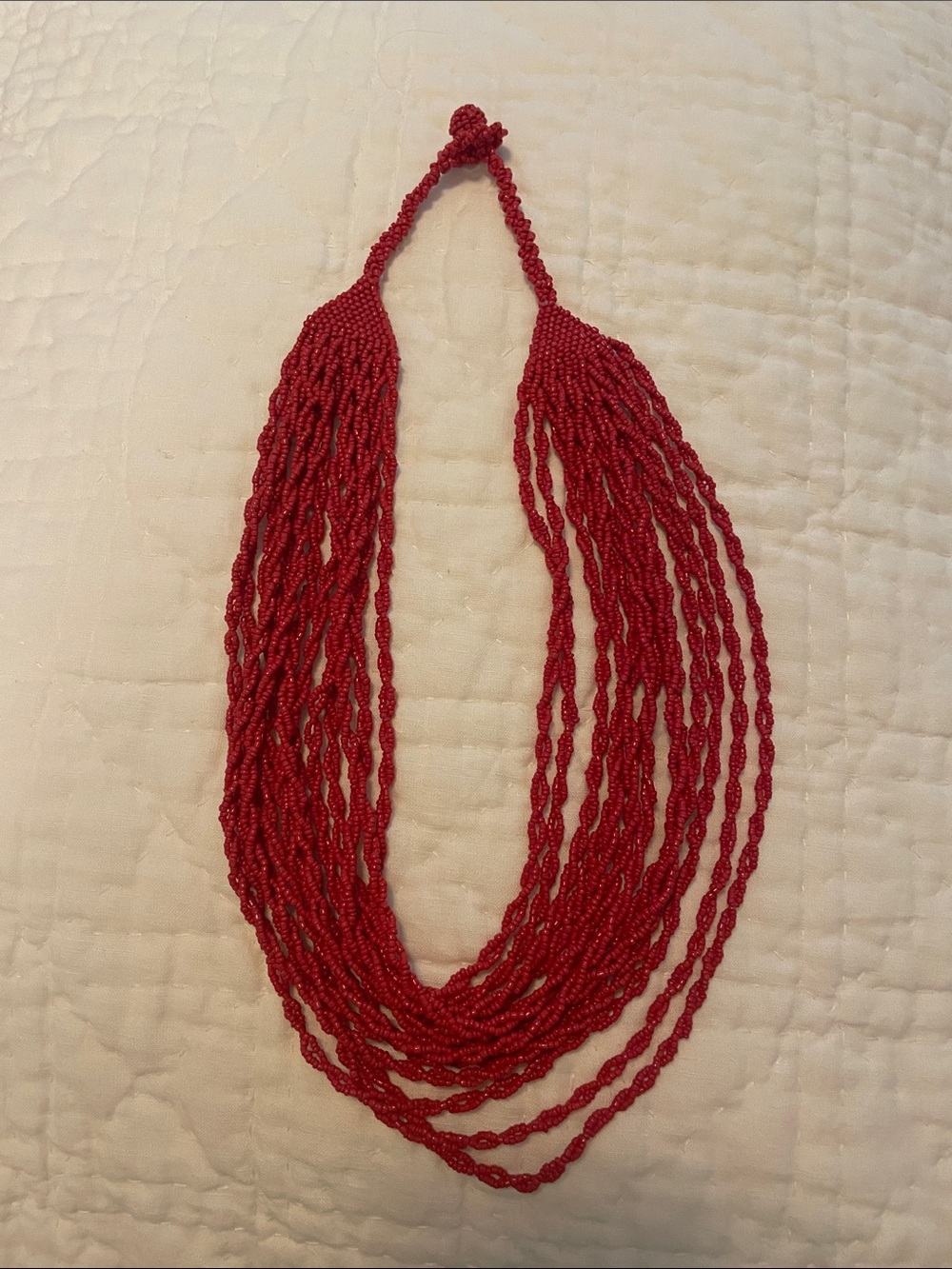 Vintage Multi-Strand Red coral Seed Bead Necklace - Women's Statement Jewelry